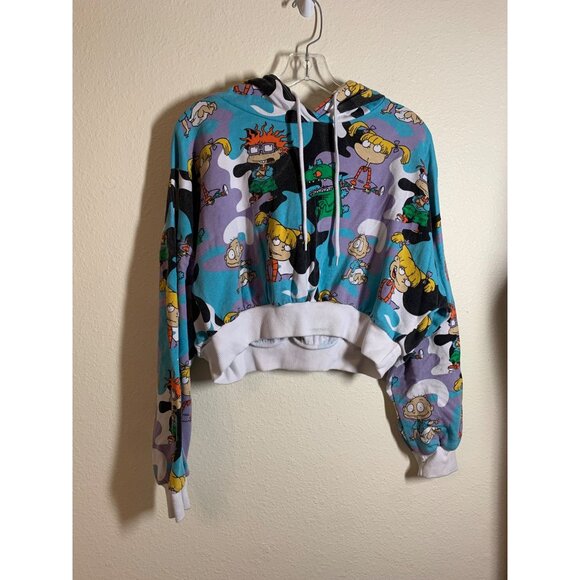 Retro Rugrats Nickelodeon Crop Hoodie Sweatshirt Women's Size Large AD7 - Picture 1 of 7